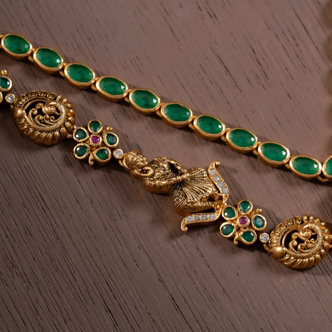 Stunning 92.5 Silver, Gold Plated Chaturbhuja Dwi-Mala