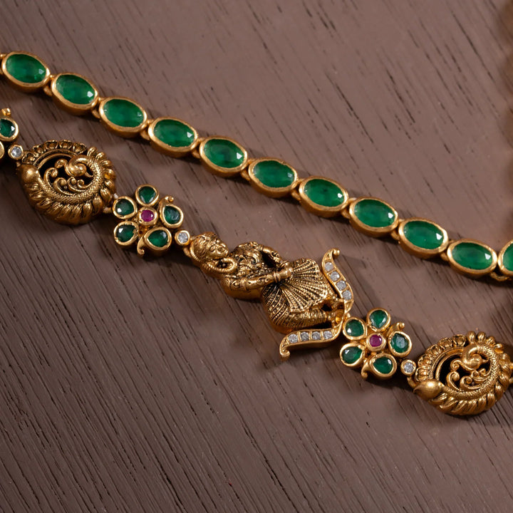 Stunning 92.5 Silver, Gold Plated Chaturbhuja Dwi-Mala