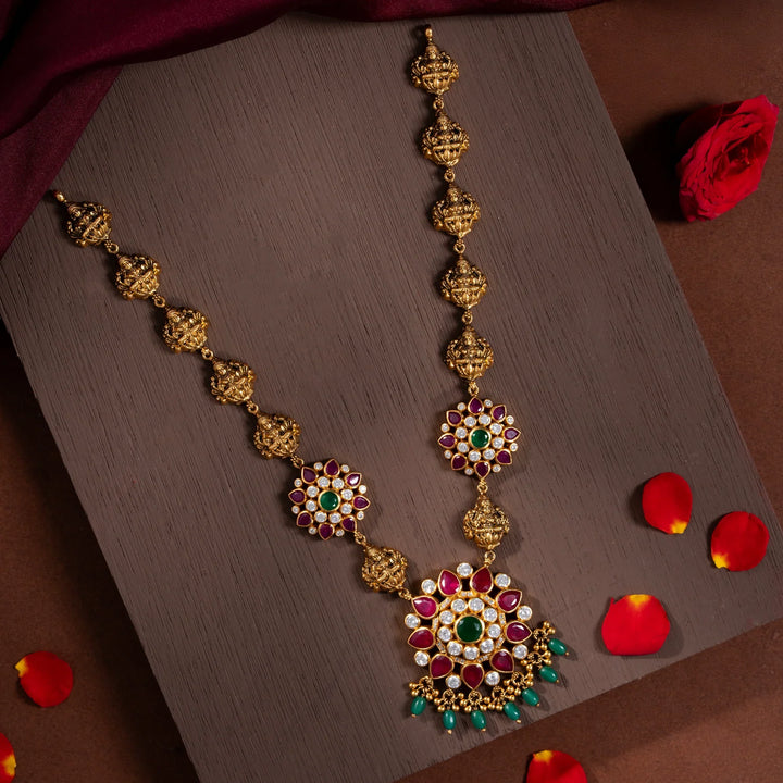 Stunning 92.5 Silver, Gold Plated Vaijayanti Ruby Short Necklace