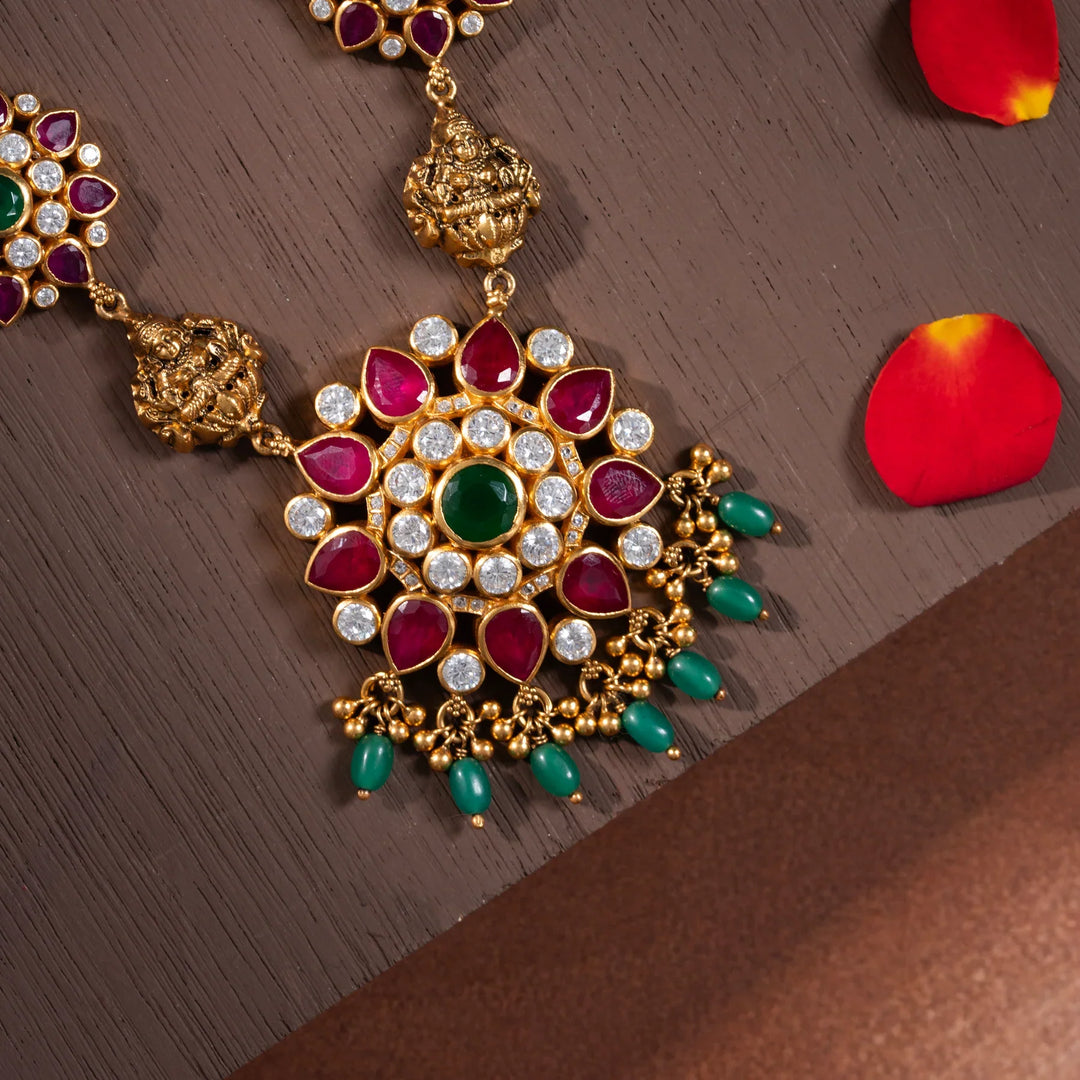 Stunning 92.5 Silver, Gold Plated Vaijayanti Ruby Short Necklace
