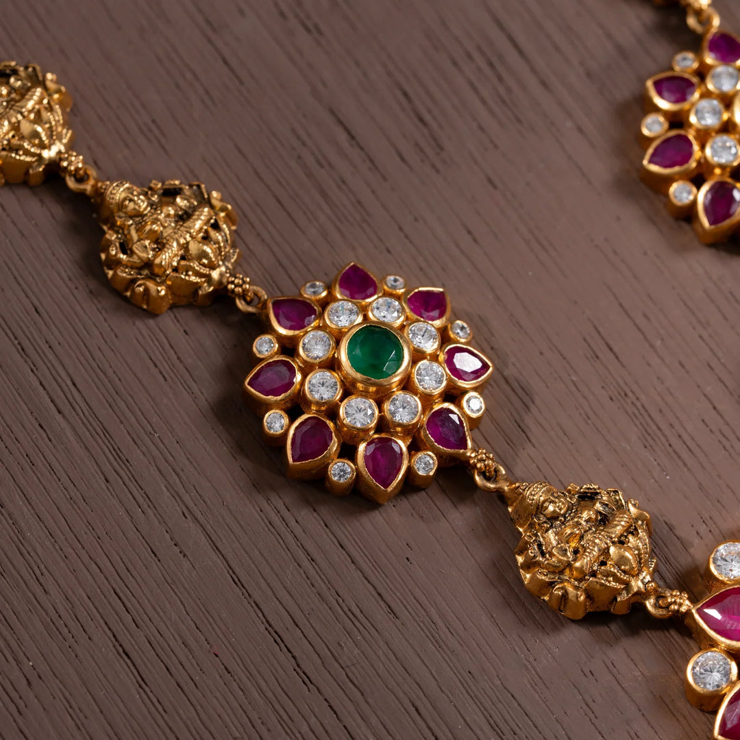Stunning 92.5 Silver, Gold Plated Vaijayanti Ruby Short Necklace