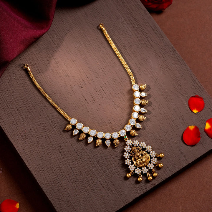 Stunning 92.5 Silver, Gold Plated Lakshmi Phooldan Short Necklace