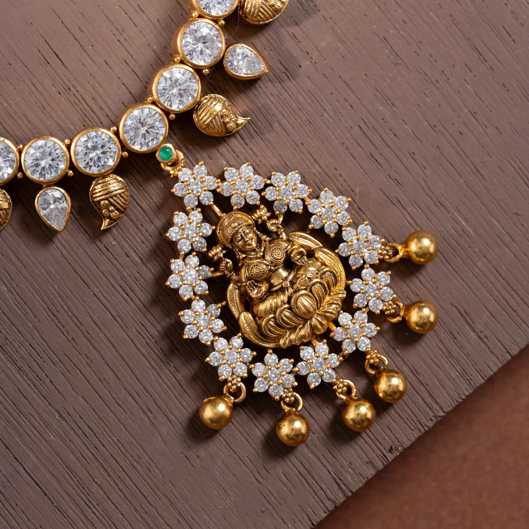 Stunning 92.5 Silver, Gold Plated Lakshmi Phooldan Short Necklace