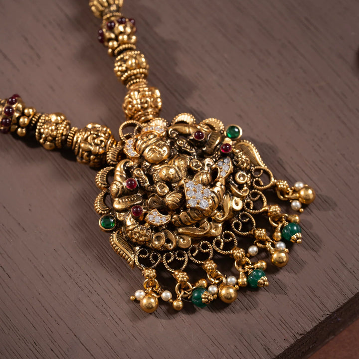 Stunning 92.5 Silver, Gold Plated Shree Gundu Short Necklace