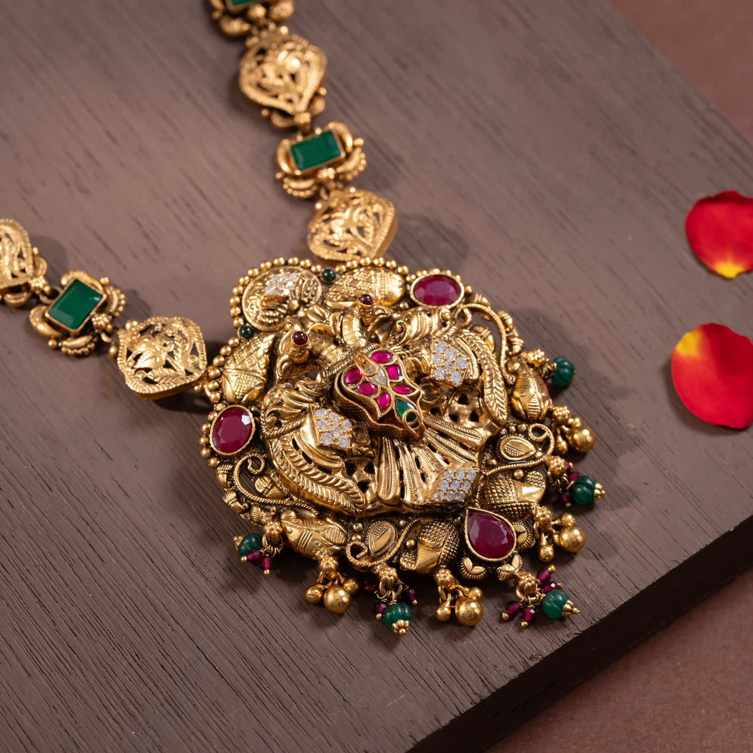 Pure 92.5 Silver, Gold Plated Dashavatara Nakshi Haaram