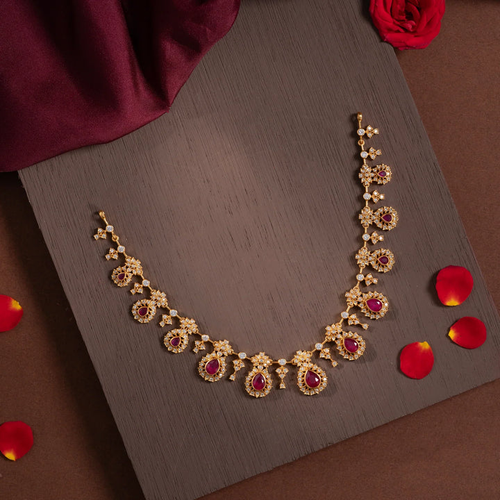 Stunning 92.5 Silver, Gold Plated Divya Manikya Short Necklace