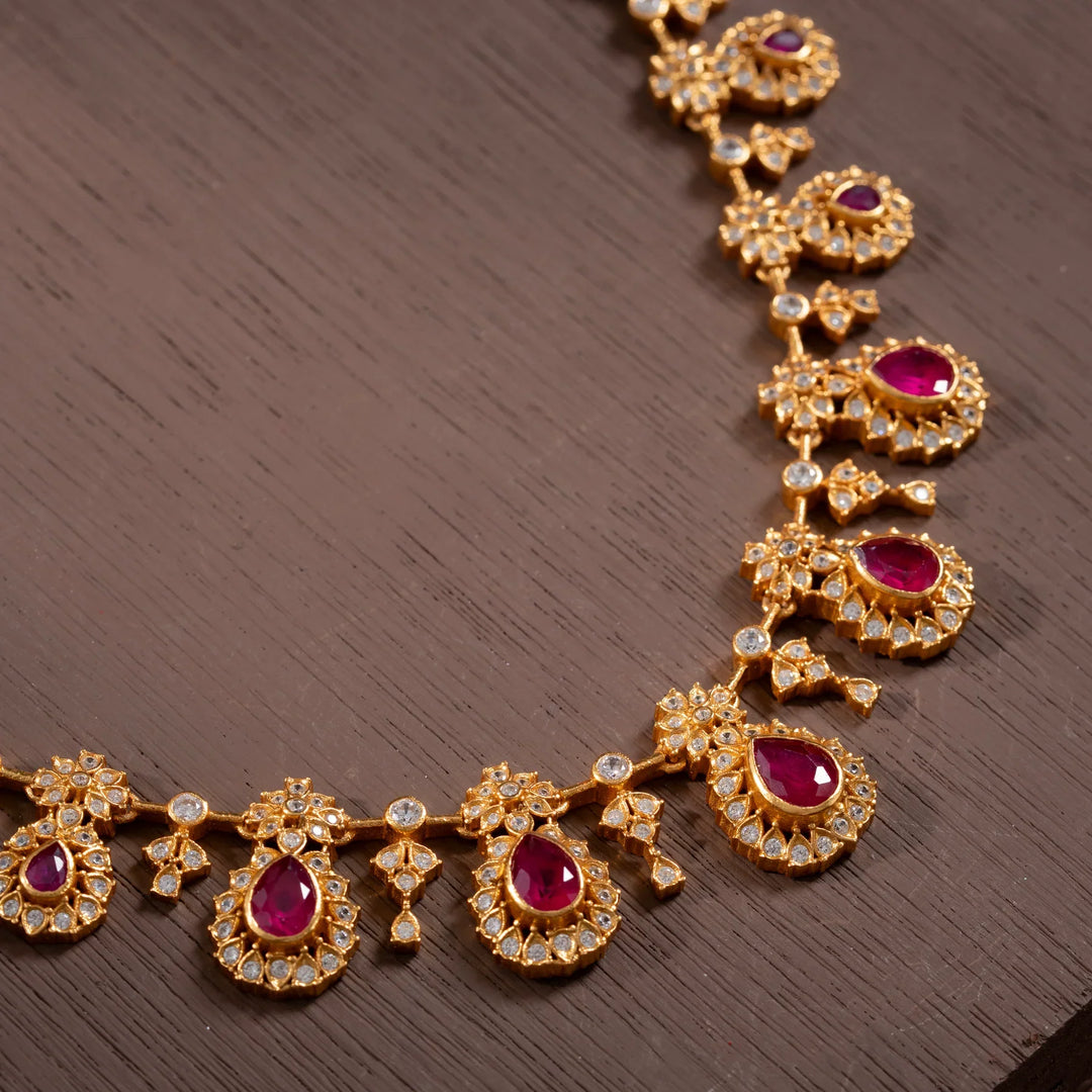 Stunning 92.5 Silver, Gold Plated Divya Manikya Short Necklace