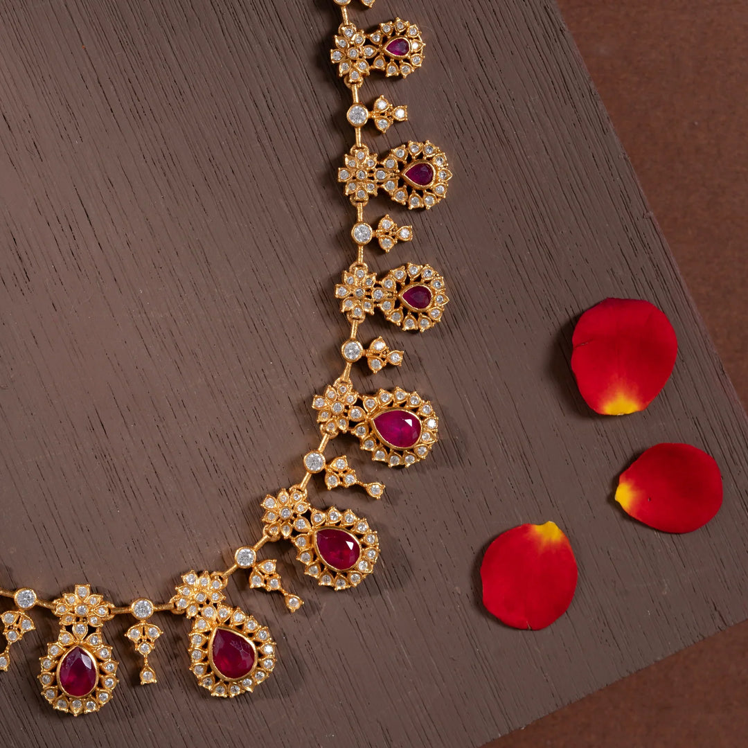 Stunning 92.5 Silver, Gold Plated Divya Manikya Short Necklace