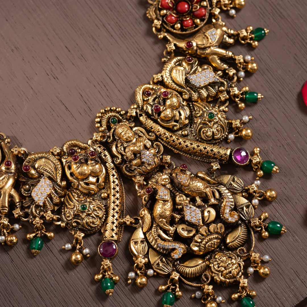 Pure 92.5 Silver, Gold Plated Padma Samrajya Haaram