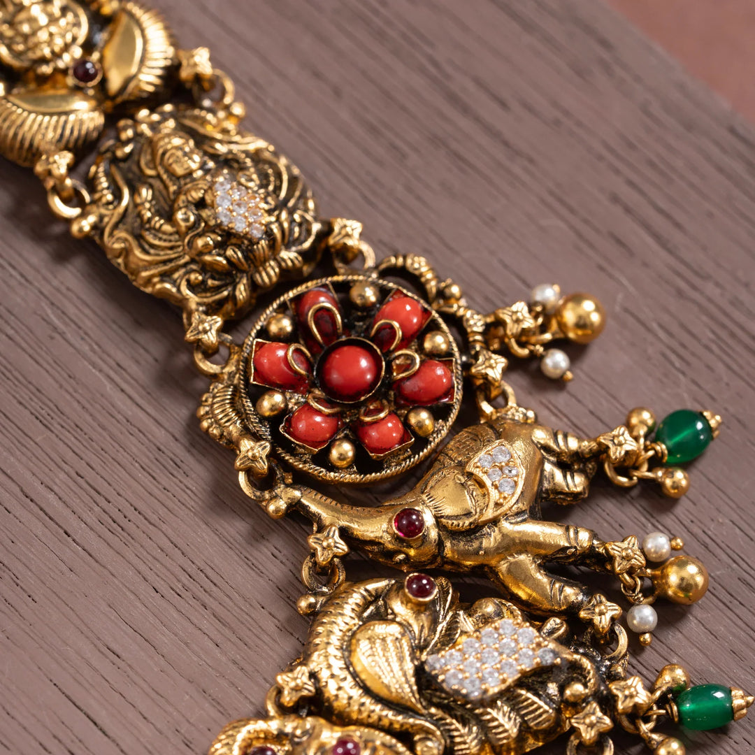 Pure 92.5 Silver, Gold Plated Padma Samrajya Haaram
