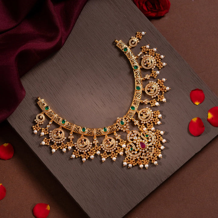 Stunning 92.5 Silver, Gold Plated  Mayurangini Short Necklace