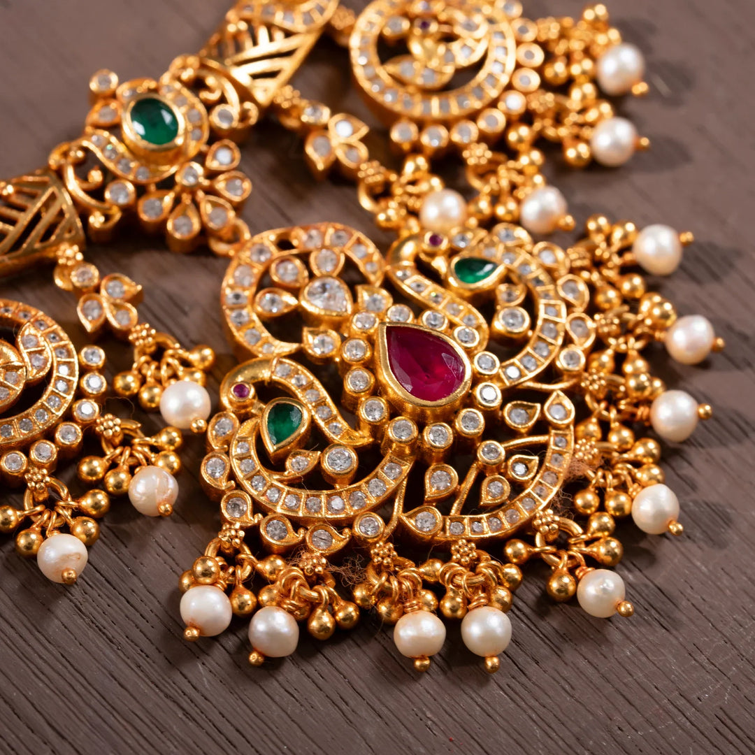 Stunning 92.5 Silver, Gold Plated  Mayurangini Short Necklace