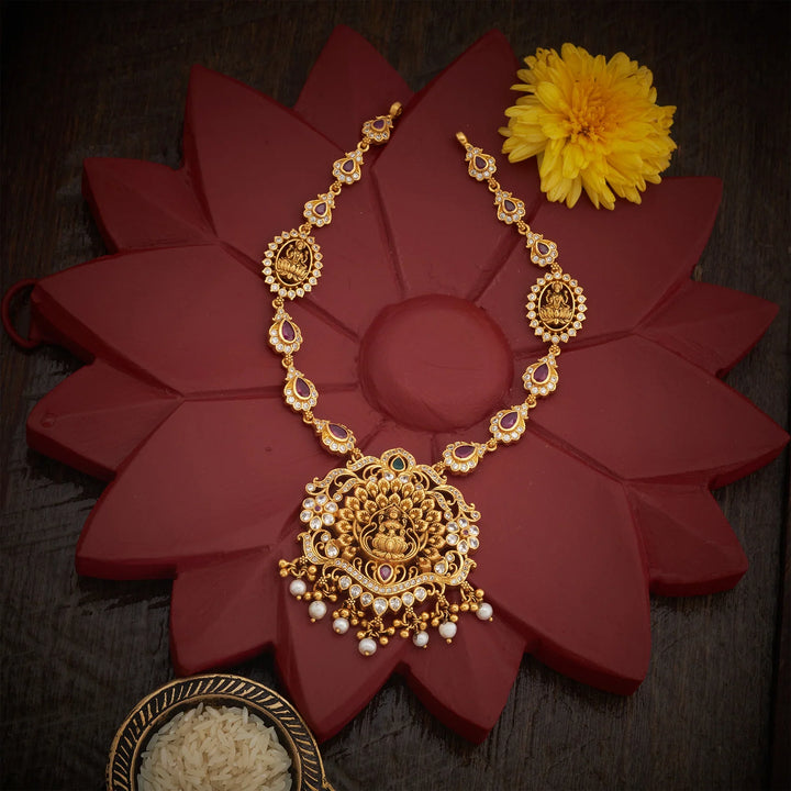 Stunning 92.5 Silver, Gold Plated Kamakshi Morpankh Short Necklace