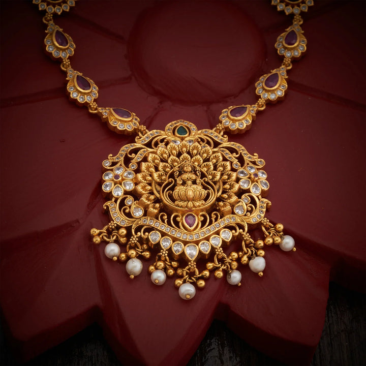 Stunning 92.5 Silver, Gold Plated Kamakshi Morpankh Short Necklace