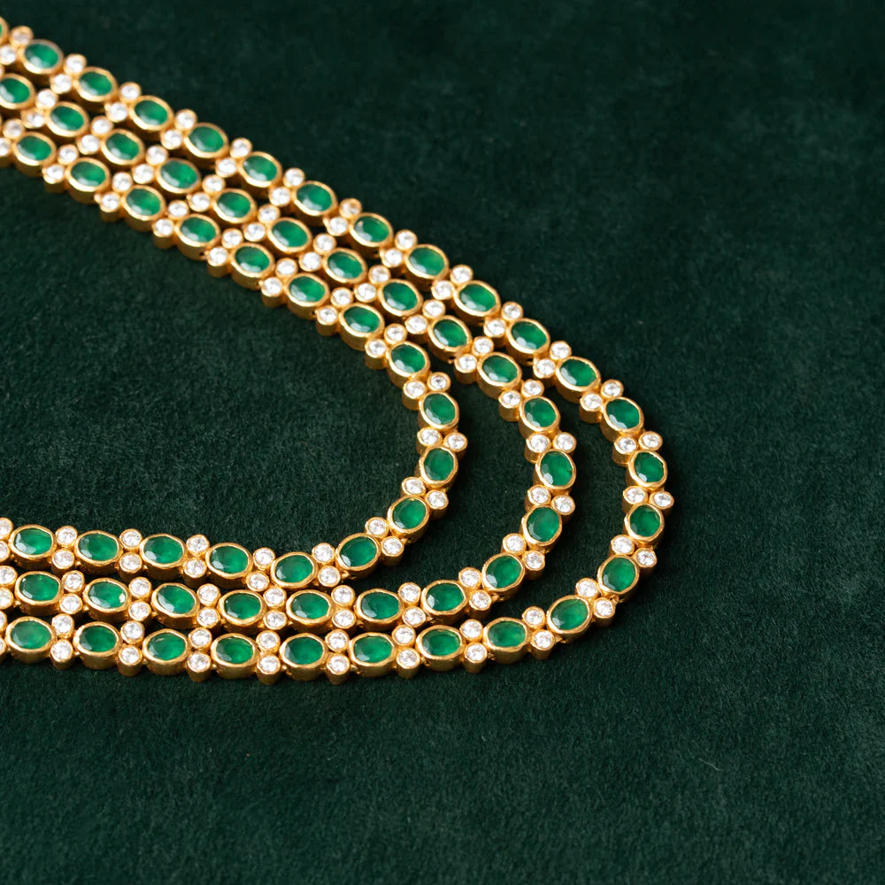 Pure 92.5 Silver, Gold Plated Bhagyashree Triple Strand Short Necklace