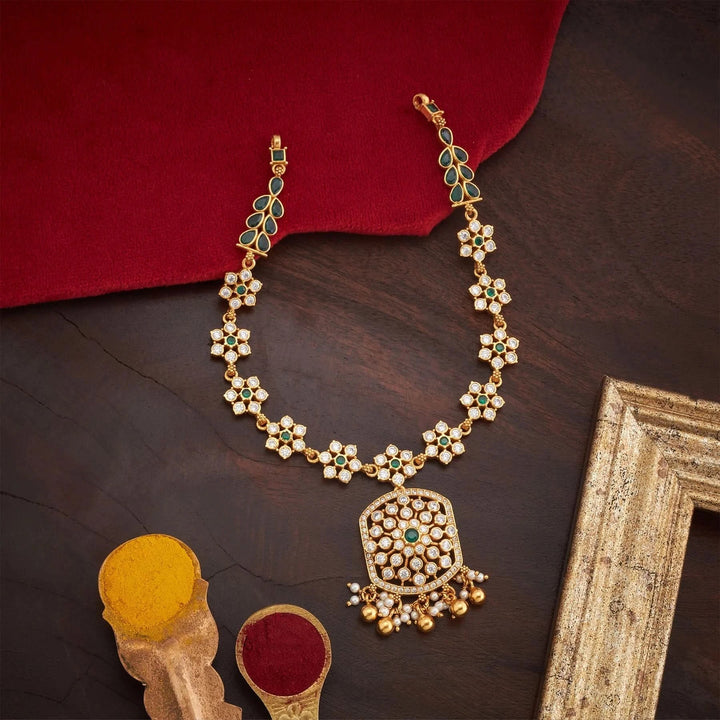 Stunning 92.5 Silver, Gold Plated NavPushpa Vilas Short Necklace