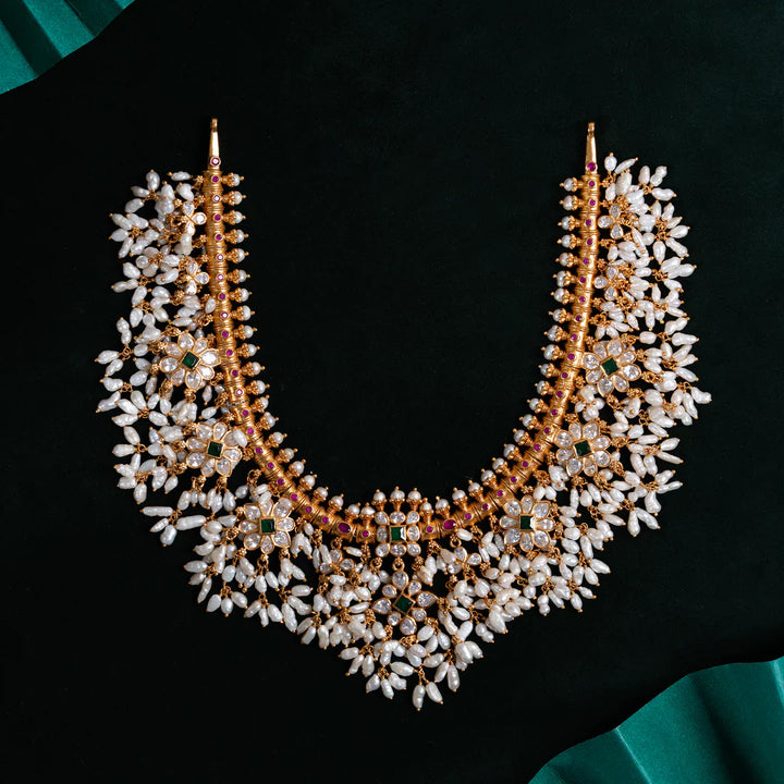 92.5 Silver, Gold Plated Rani Ragam Gutta Pasalu Necklace