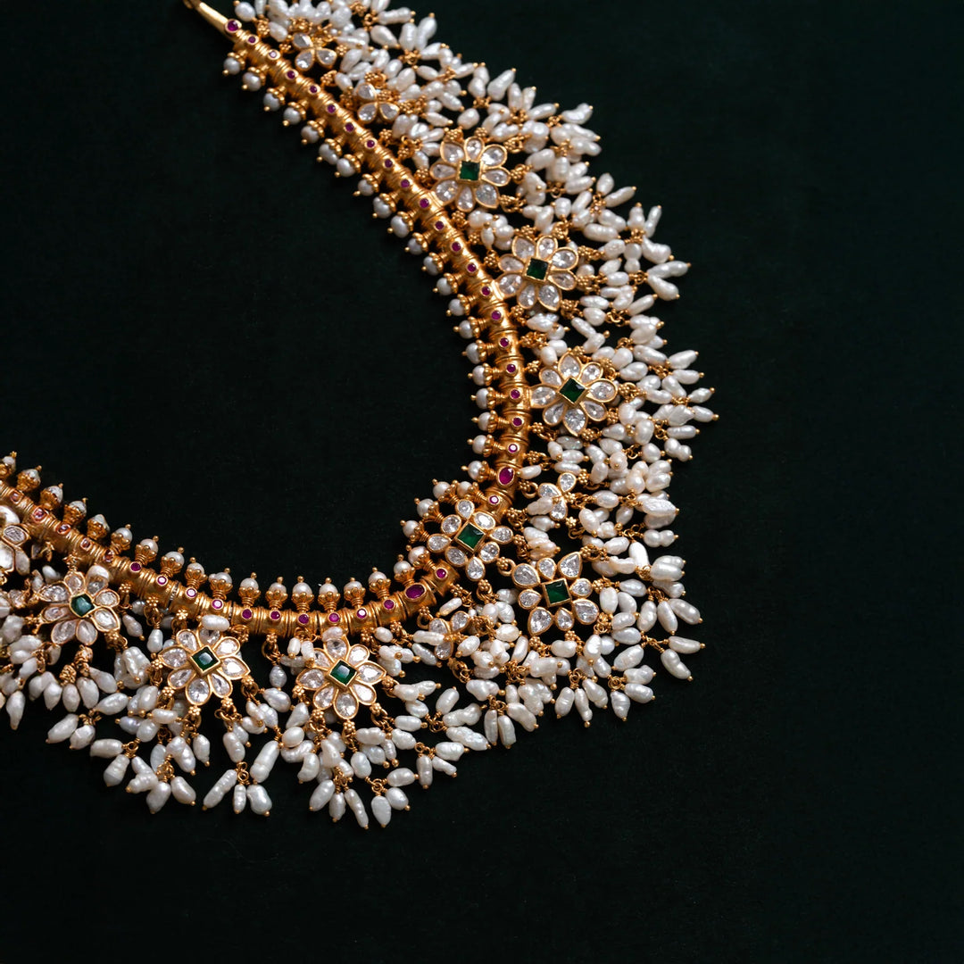 92.5 Silver, Gold Plated Rani Ragam Gutta Pasalu Necklace