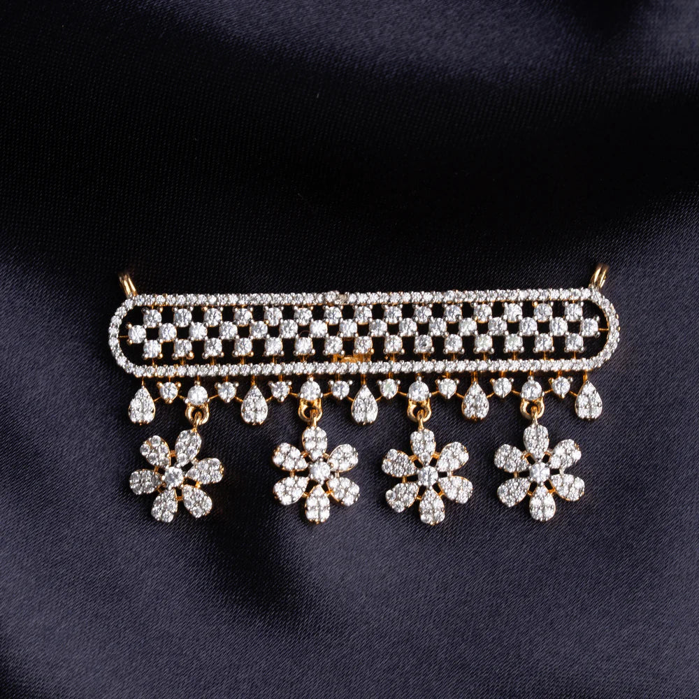 Pure 92.5 Silver,Vedhika Diamond Pendant Set