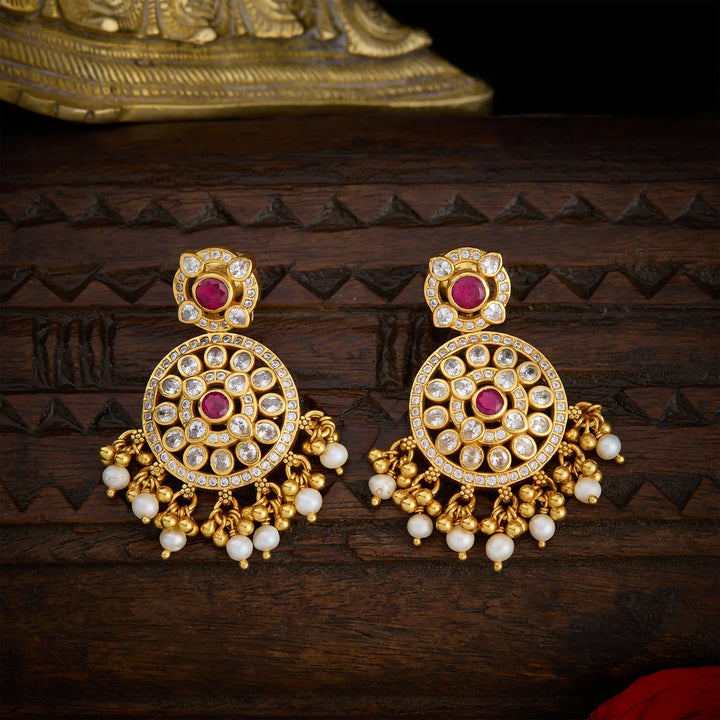 Pure 92.5 Silver,Gold Plated Rubircle Danglers