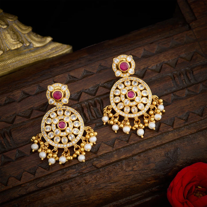 Pure 92.5 Silver,Gold Plated Rubircle Danglers