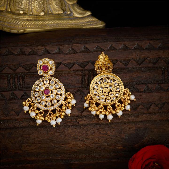 Pure 92.5 Silver,Gold Plated Rubircle Danglers