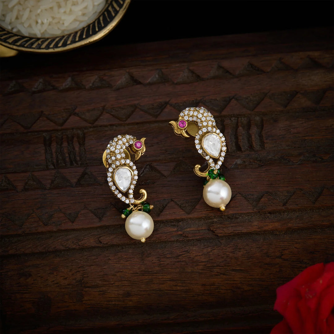 Stunning 92.5 Silver, Gold Plated Victorian Kalgi Danglers