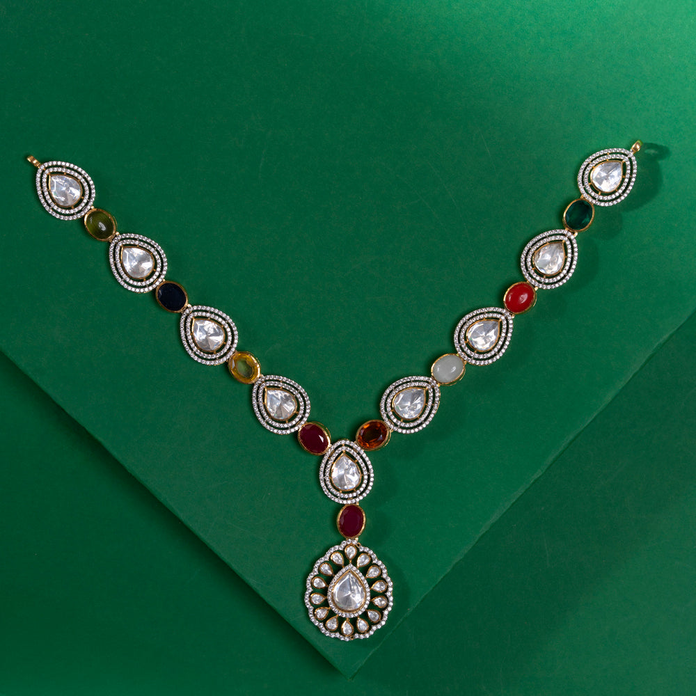 92.5 Silver, Gold Plated,Pearlira Ninefold Necklace