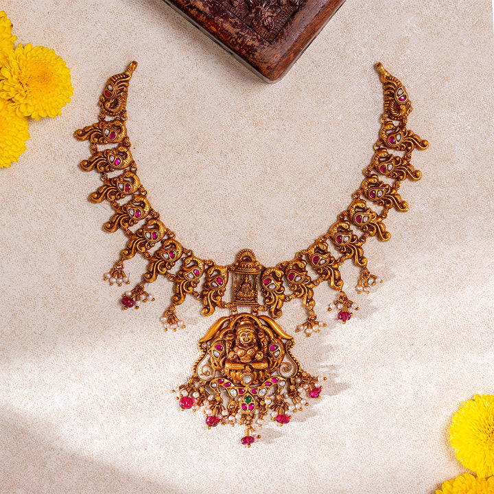 92.5 Silver, 24kt Gold Polish Shree Thirumagal Short Necklace | SHOBITAM