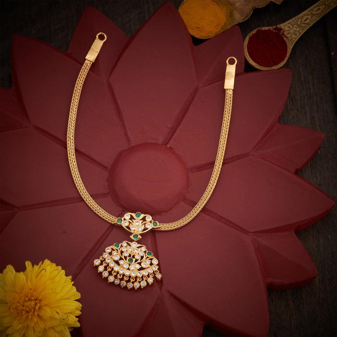 Stunning 92.5 Silver, Gold Plated Pushpa Addige Necklace