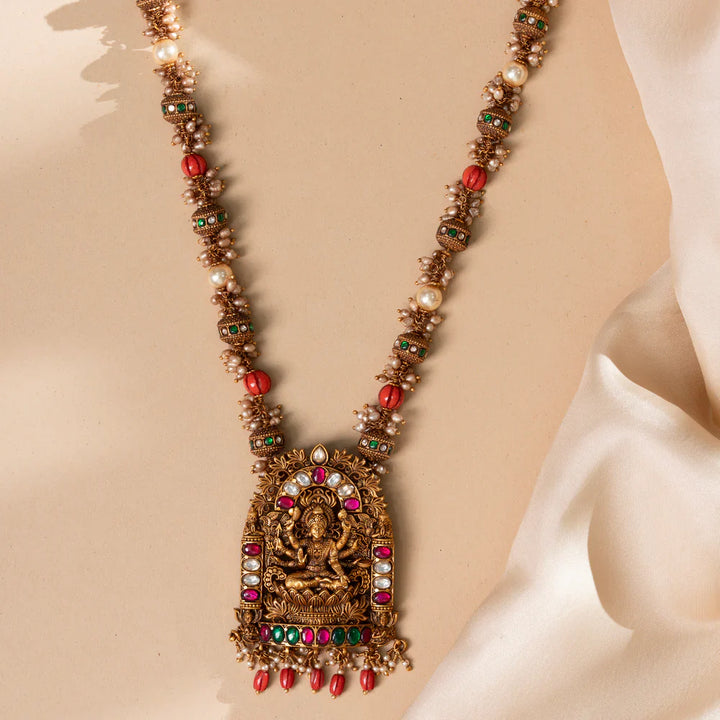 Pure 92.5 Silver, Gold Plated PanchaHasta Lakshmi Haaram