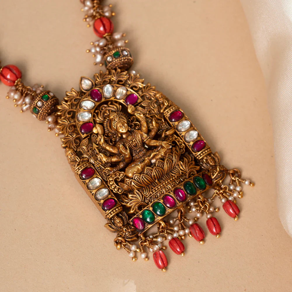 Pure 92.5 Silver, Gold Plated PanchaHasta Lakshmi Haaram