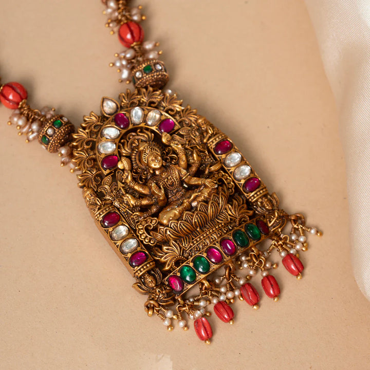Pure 92.5 Silver, Gold Plated PanchaHasta Lakshmi Haaram