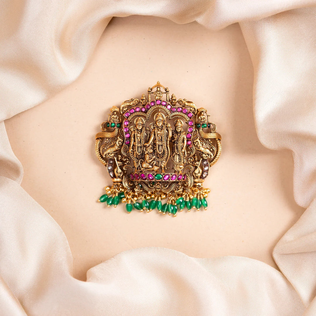 Pure 92.5 Silver, Gold Plated Sita Ram Saaj Pendant