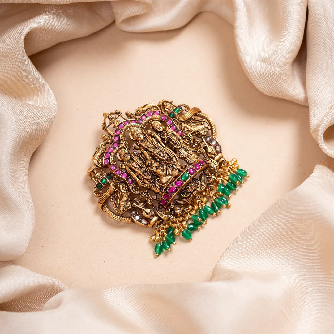 Pure 92.5 Silver, Gold Plated Sita Ram Saaj Pendant