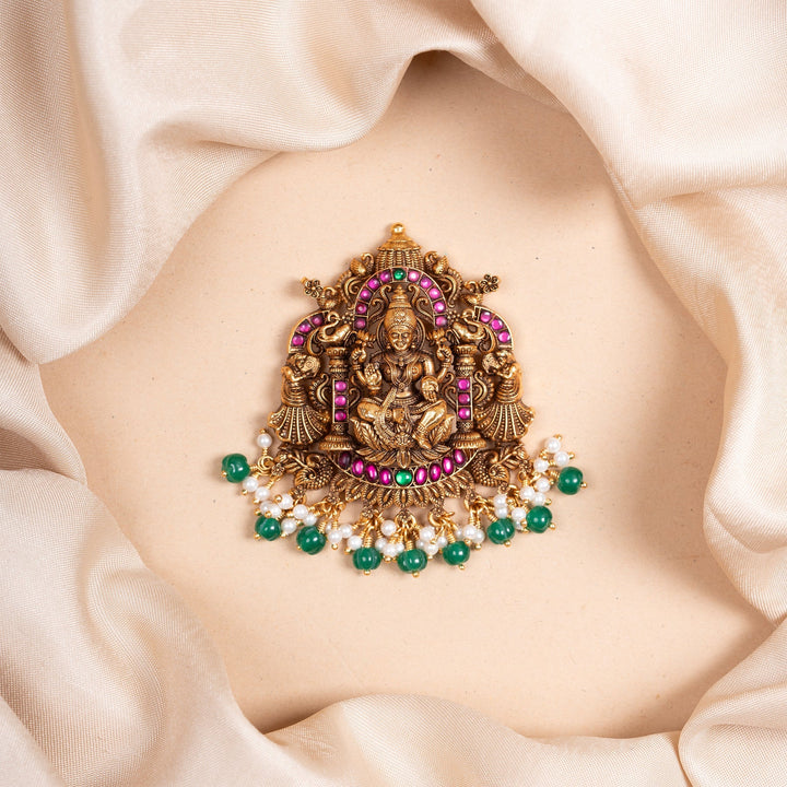 Pure 92.5 Silver, Gold Plated Green Shaambhavi Pendant