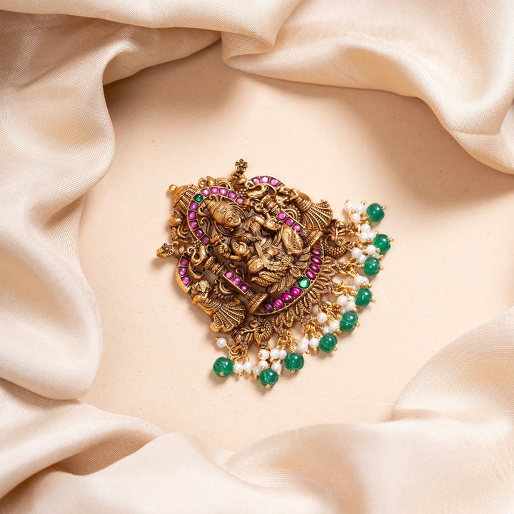 Pure 92.5 Silver, Gold Plated Green Shaambhavi Pendant