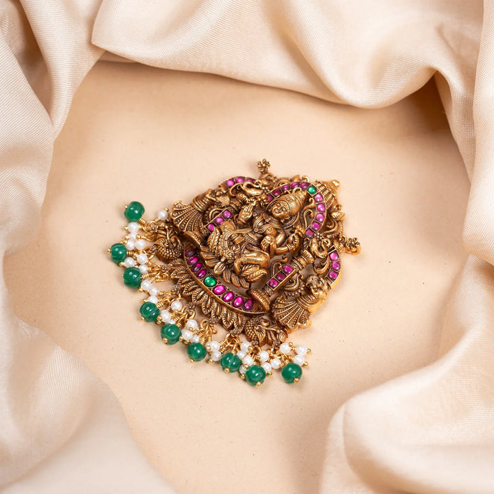 Pure 92.5 Silver, Gold Plated Green Shaambhavi Pendant