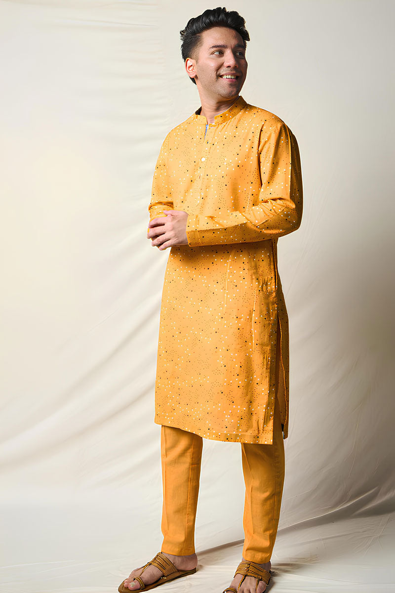 SUKH VANA BINDU YELLOW (set of 2 kurta + pant ) MAN | SHOBITAM