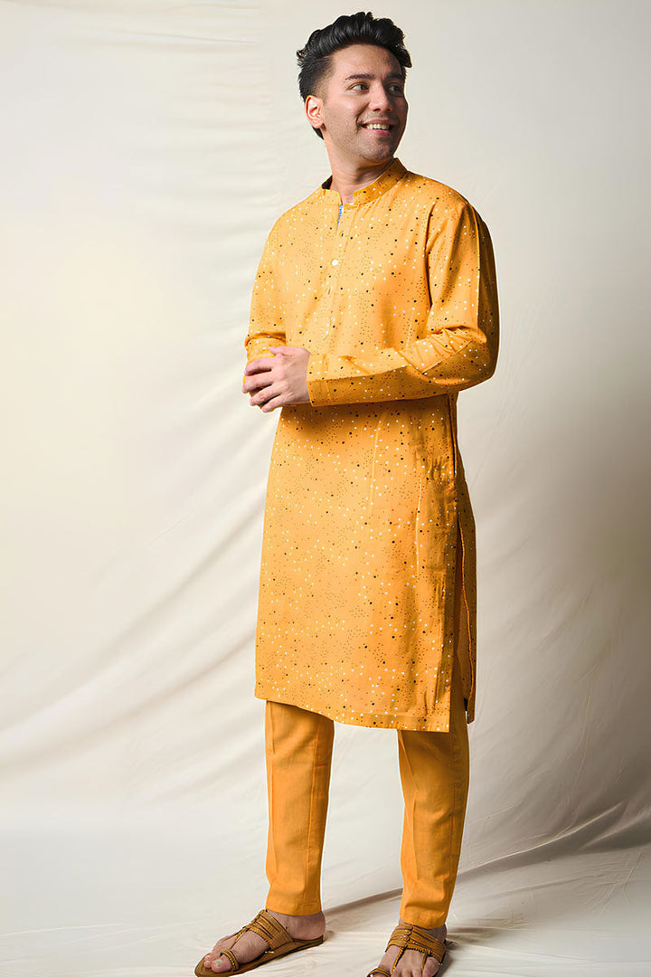 SUKH VANA BINDU YELLOW (set of 2 kurta + pant ) MAN | SHOBITAM