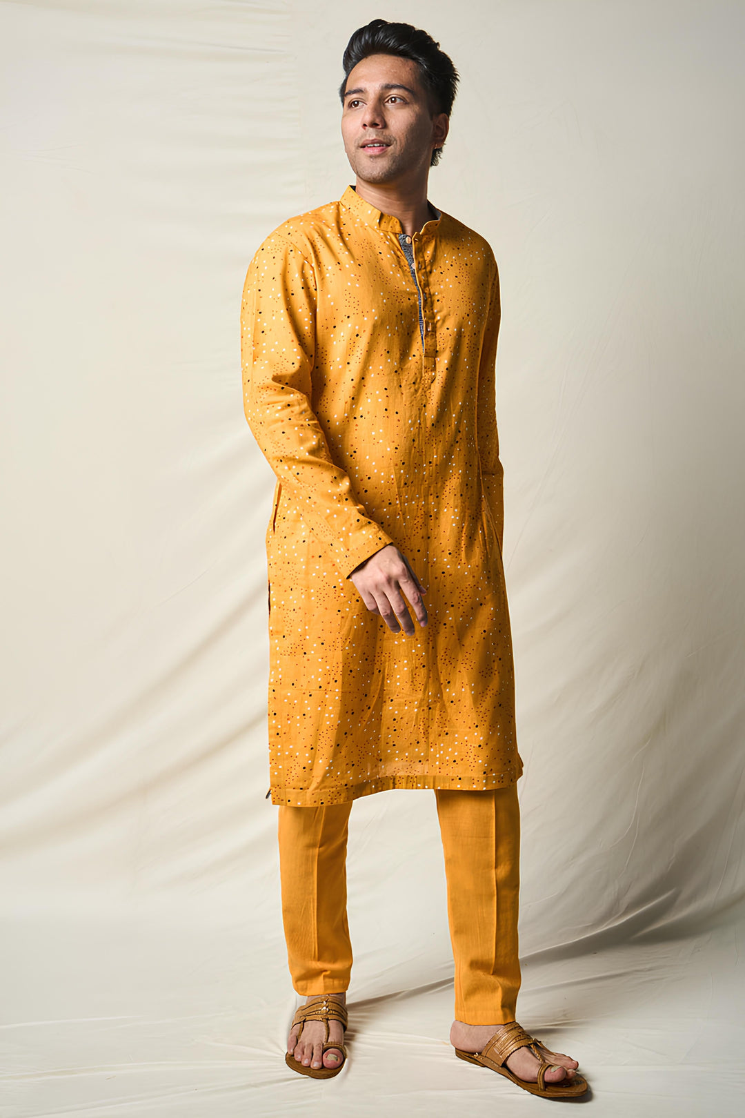 SUKH VANA BINDU YELLOW (set of 2 kurta + pant ) MAN | SHOBITAM