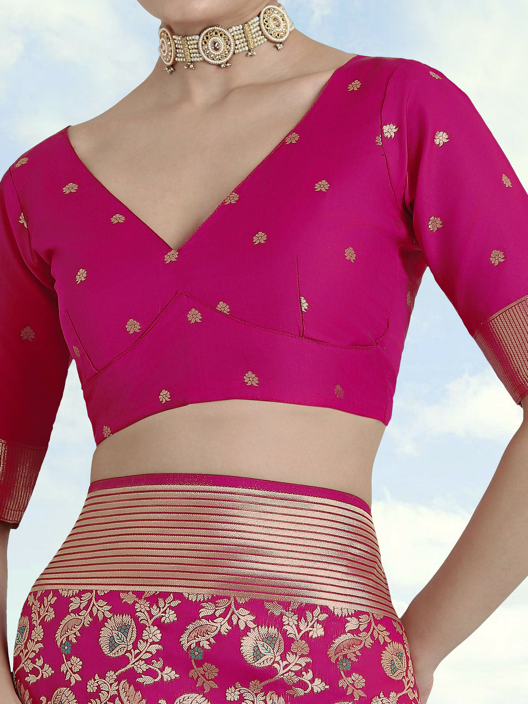 Banarasi Silk Rani Pink Zaal Pattern Saree | SHOBITAM
