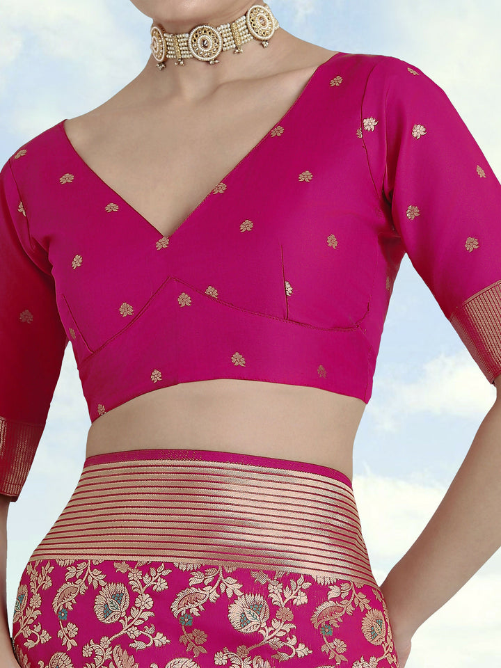 Banarasi Silk Rani Pink Zaal Pattern Saree | SHOBITAM
