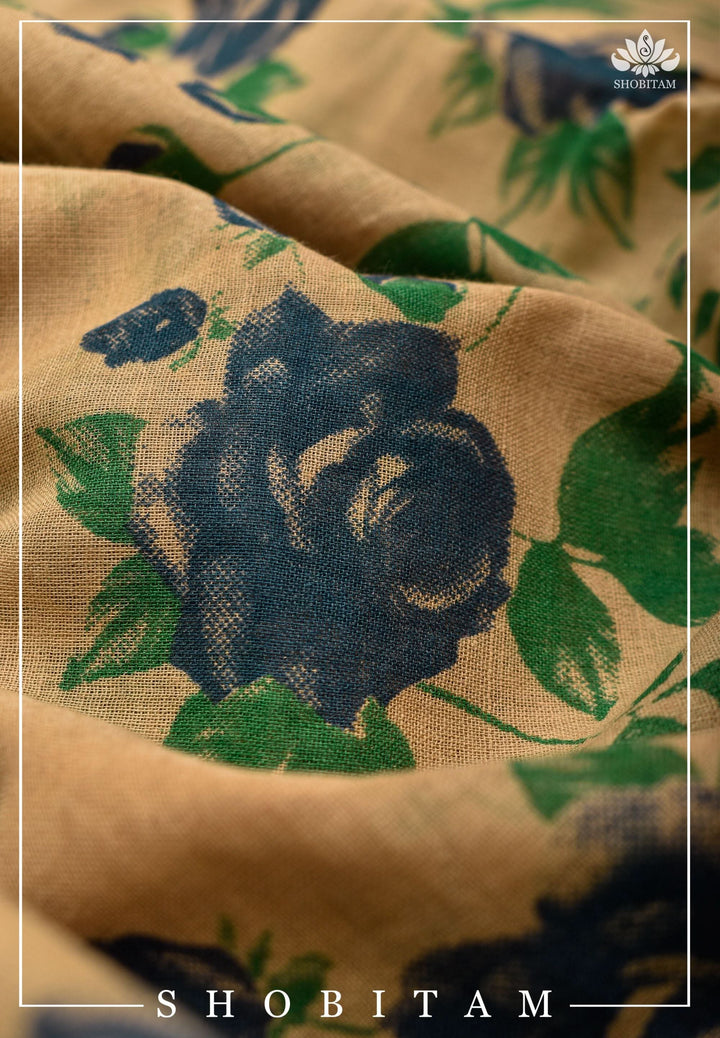 Beige and Midnight Blue Madurai Cotton Saree with Zari Checks | Shobitam Saree