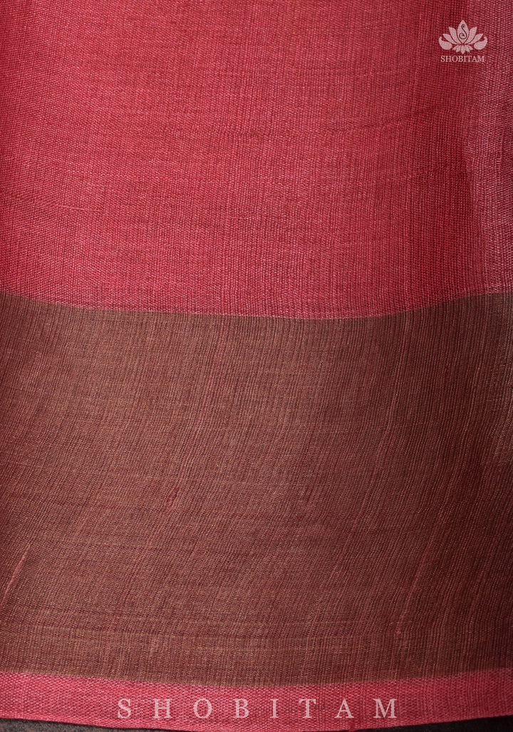 Jari Tussar Silk Saree with Floral Digital Print in Beige | SILK MARK CERTIFIED