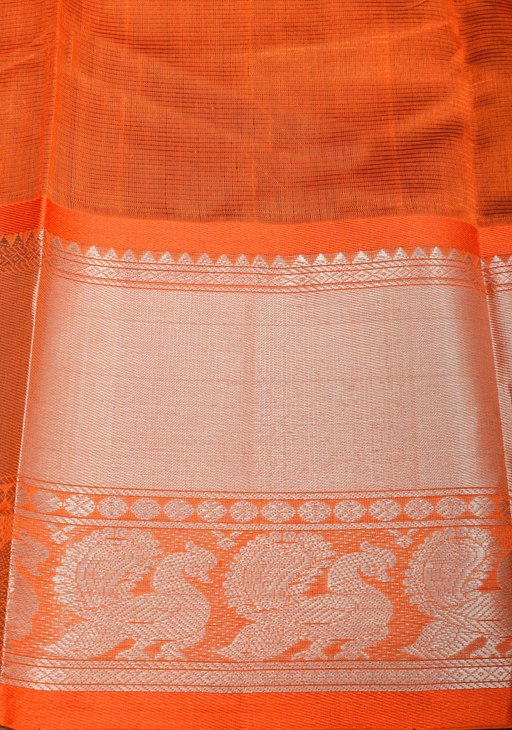 Emerald Green Handwoven Mangalagiri Silk Cotton Saree with Wide Border and Zari Detailing