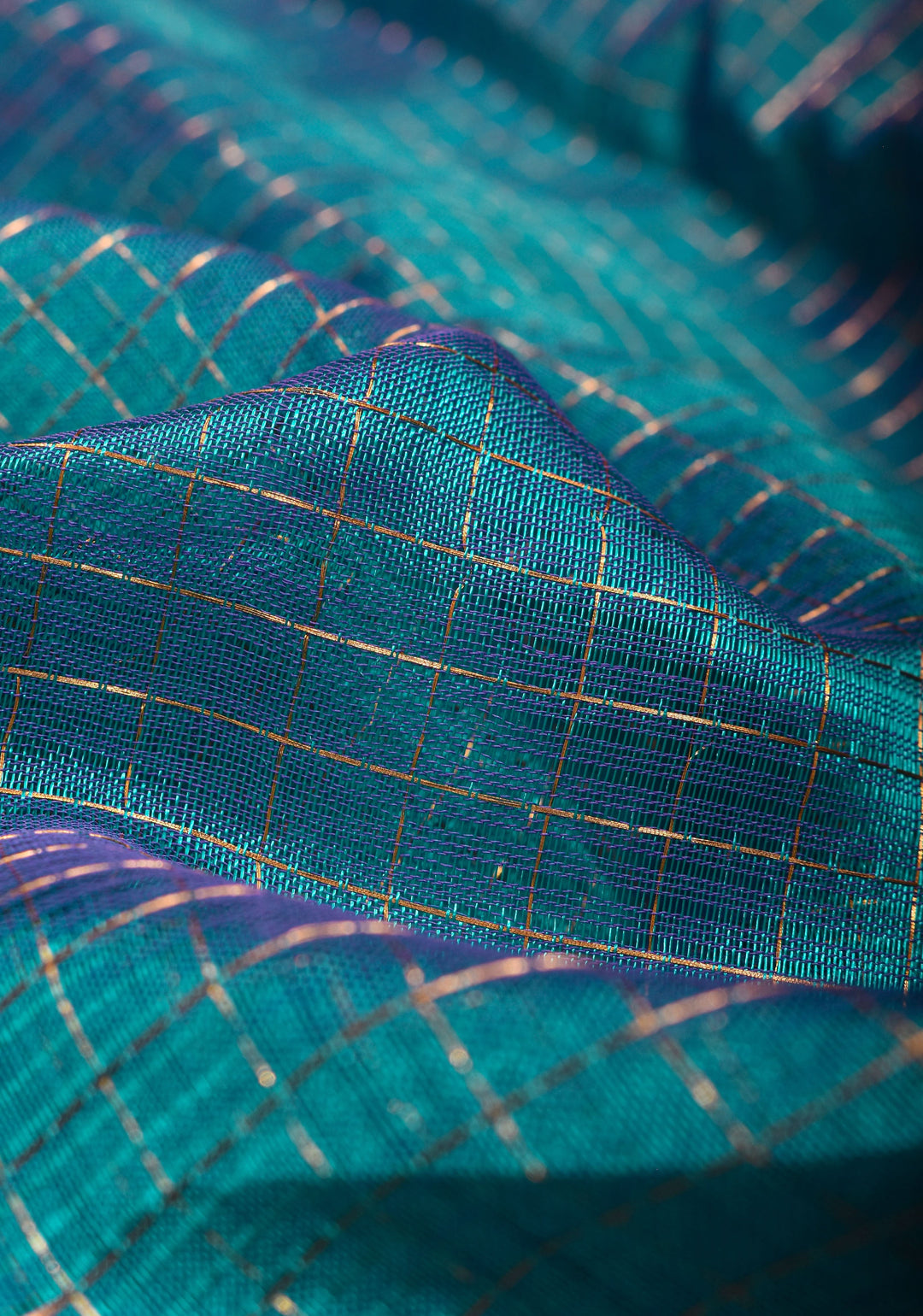 Handwoven Mangalagiri Silk Cotton Saree in Azure Blue with Zari Checks and Wide Zari Border