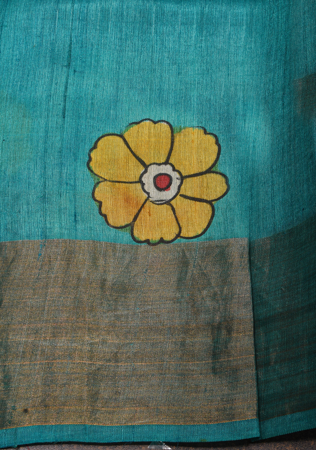 Terracotta Jari Tussar Silk Saree with Floral Kalamkari Digital Print | SILK MARK CERTIFIED