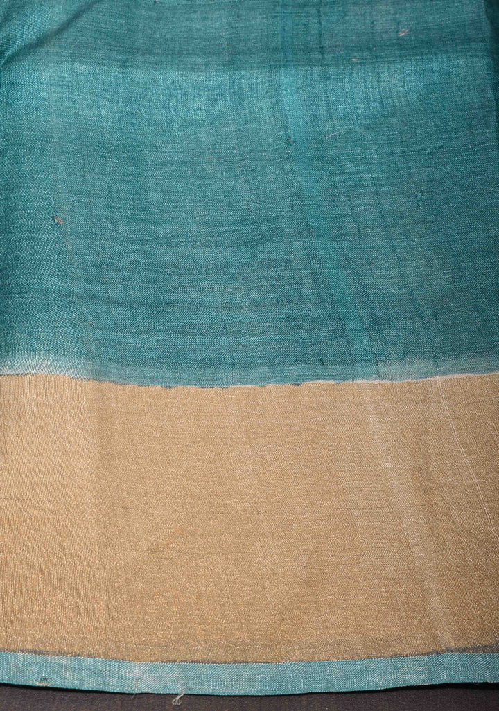Beige Jari Tussar Saree with Hand Painted Kalamkari Floral Vines and Zari Border | SILK MARK CERTIFIED