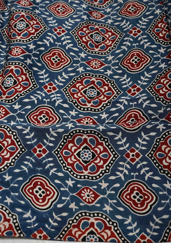 Sand Brown Modal Silk Saree with clamp dye and and Ajrakh Screen Print Pallu